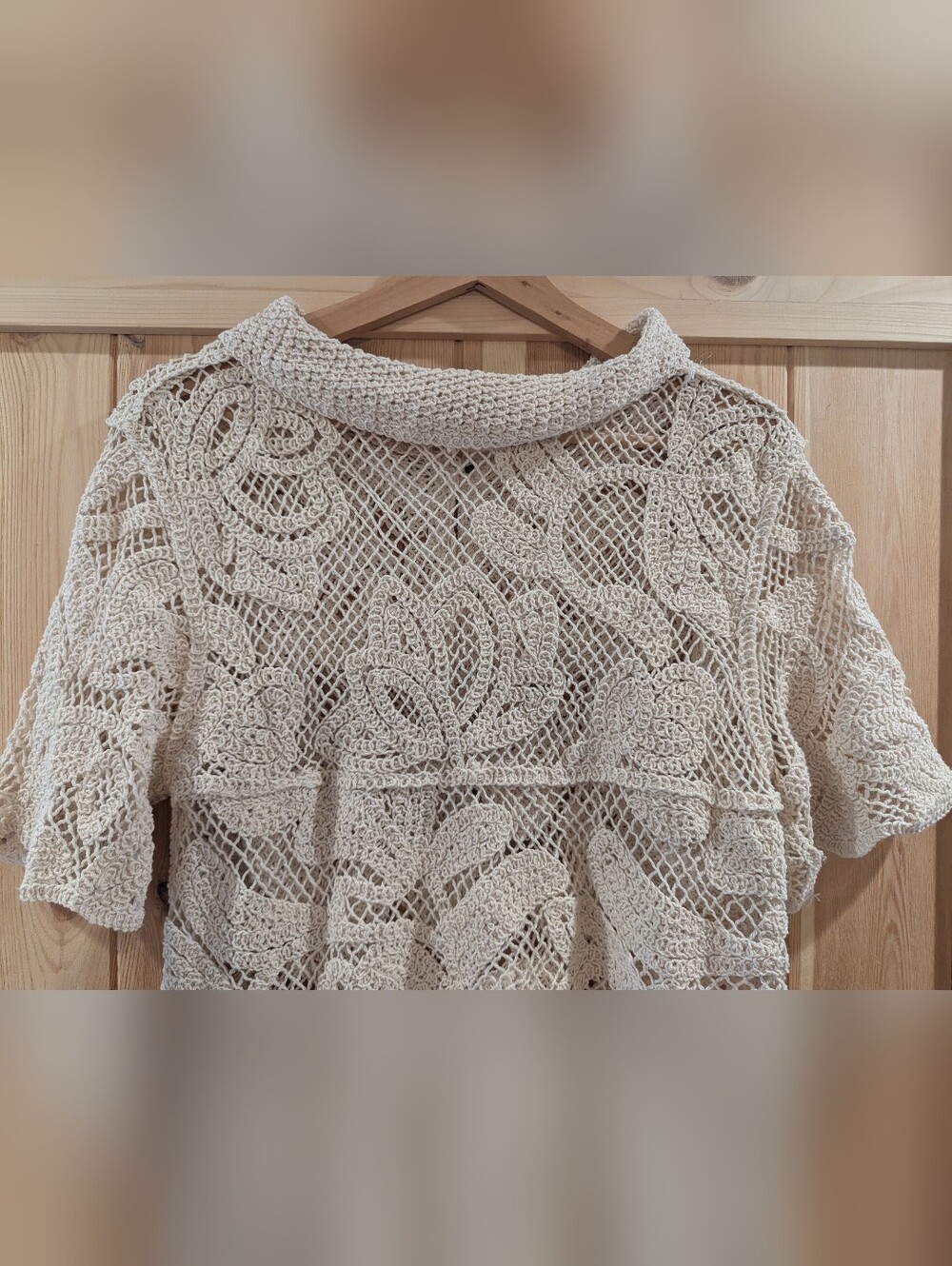 QED London Crochet Button-Down Short Sleeve Top - Cream - Picture 7 of 9